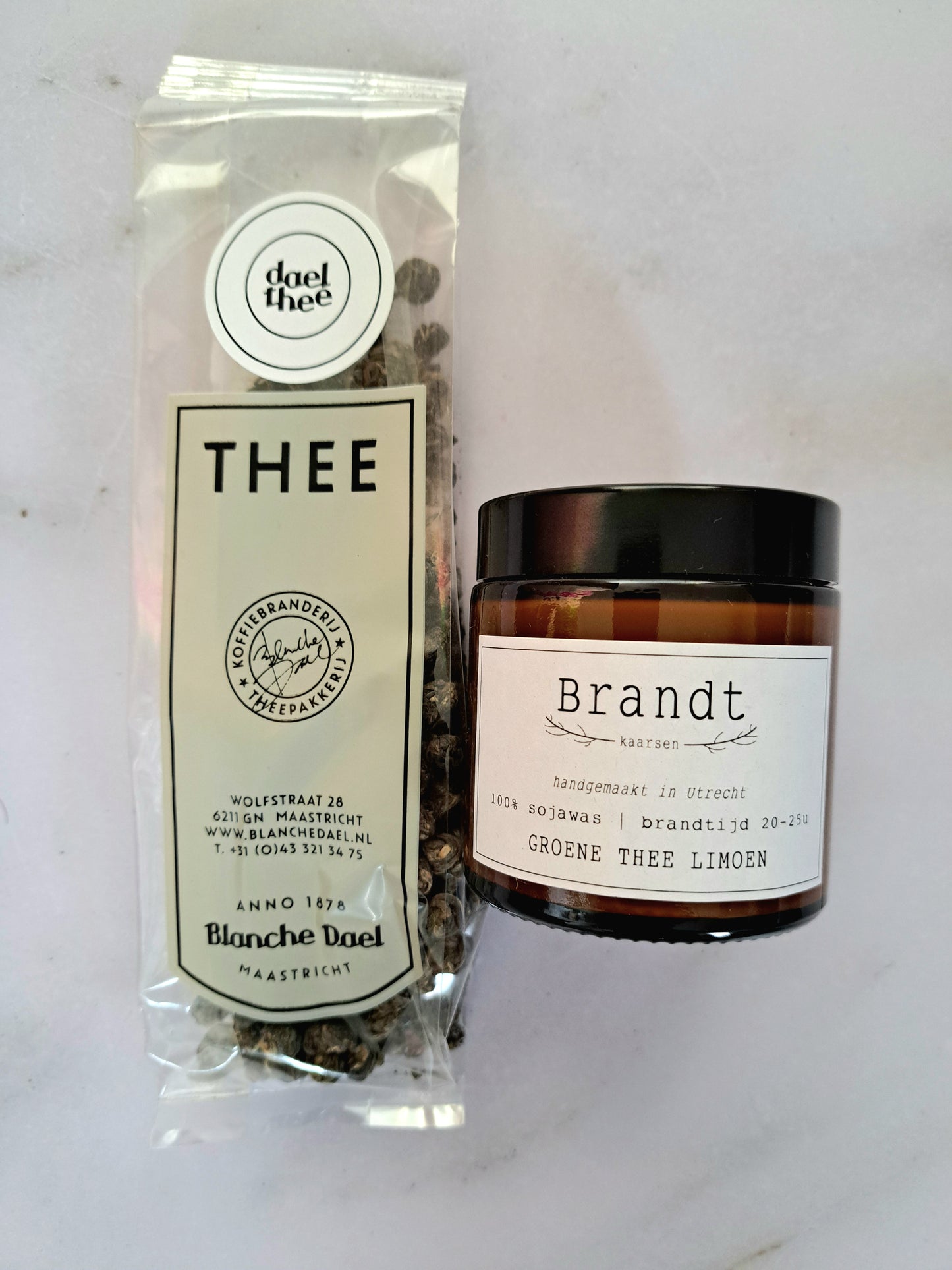 Jasmijn en Groene thee (thee en kaars)